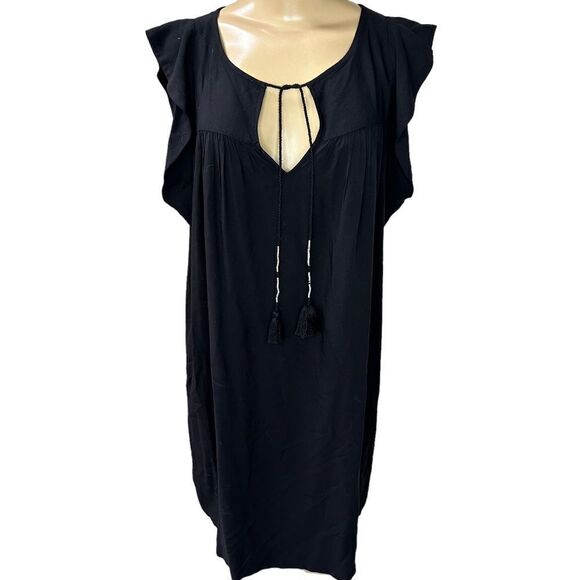 Loft Tassel black shift Dress large - Picture 1 of 5